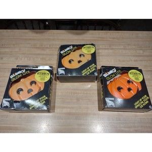 Vintage Lot of 3 Glow Lite Hanging Window Plug In Pumpkin Blow Molds In Boxes